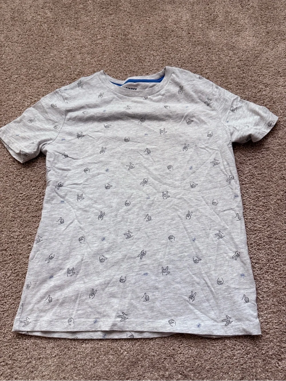 Old Navy Gray Short Sleeve Graphic Tee with Sign Language Print Size L (10-12)